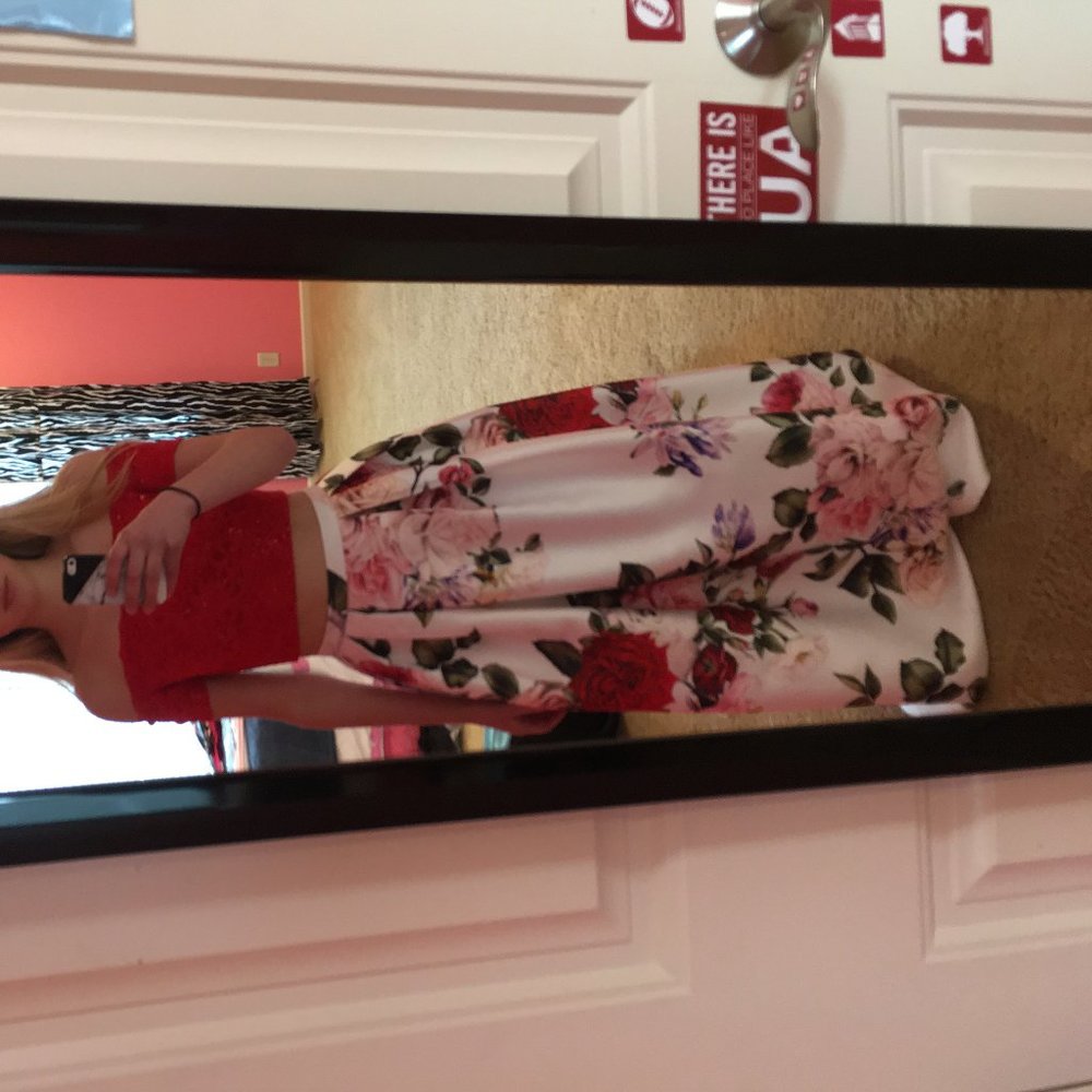 Red and White Flower Prom Dress